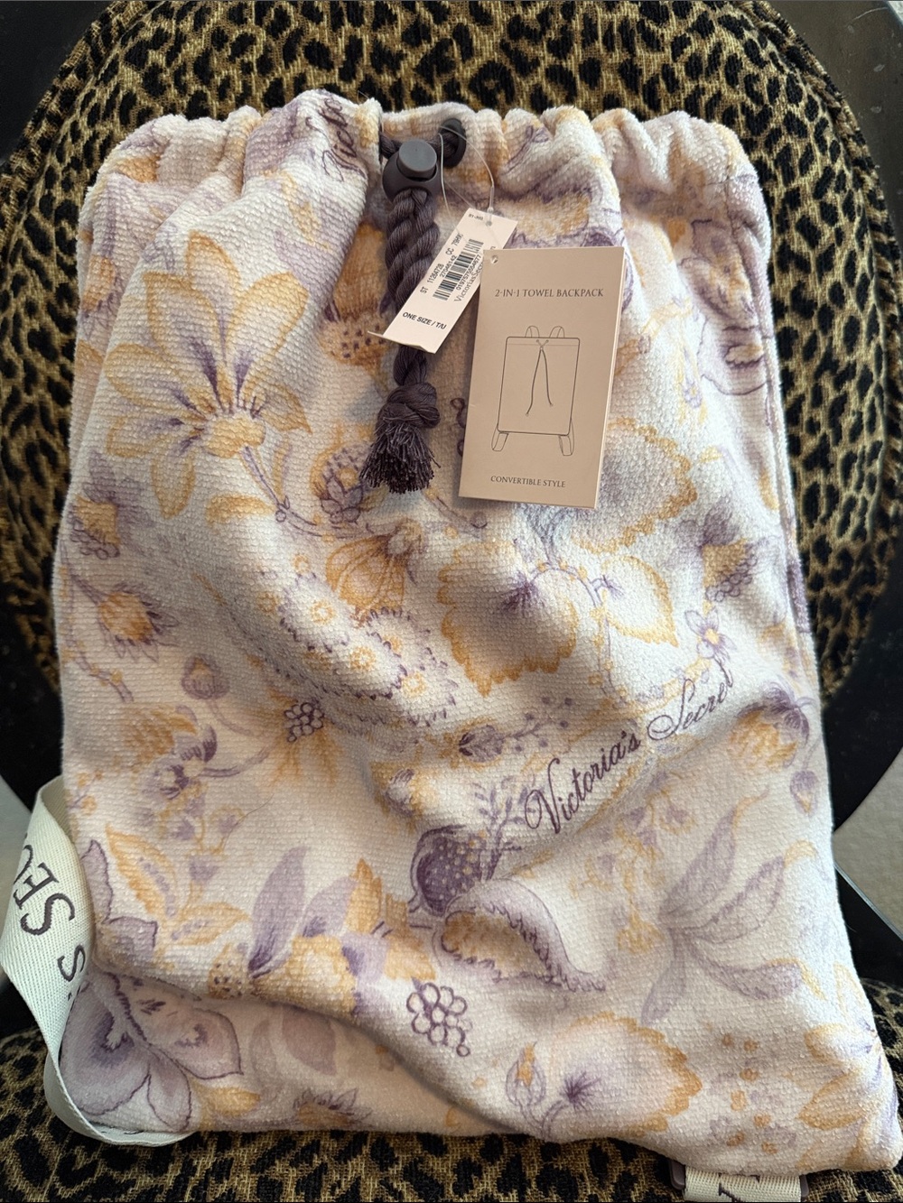 Victoria's Secret Lavender & Gold Floral Towel Backpack Bag
